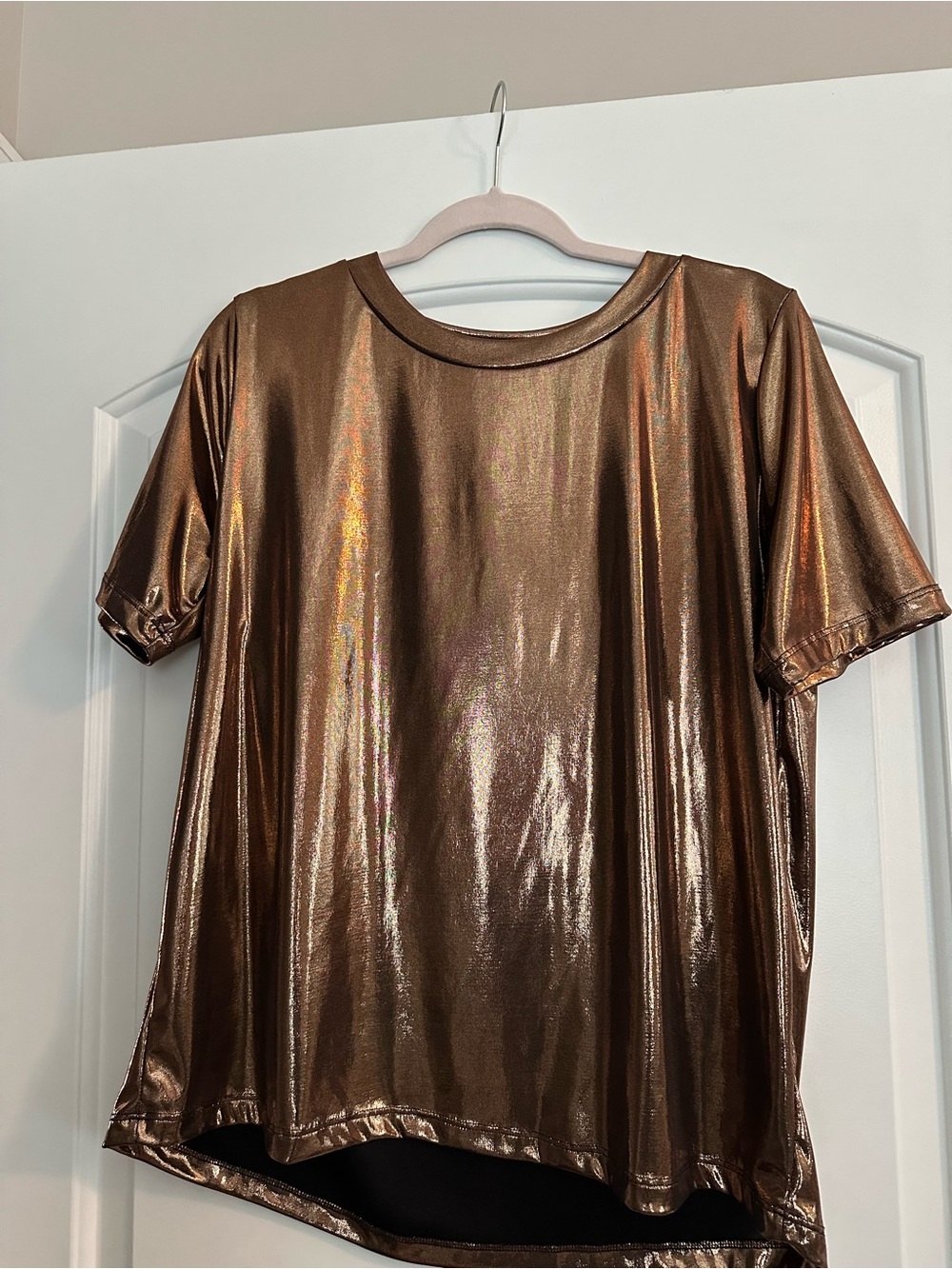 white birch Metallic Bronze Short Sleeve Top